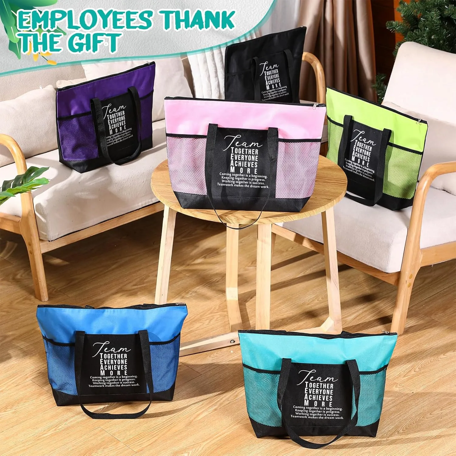 6 Pcs Team Appreciation Tote Bags with Mesh Pocket for Women Social Worker Graduation Thank You Gift for Teacher Nurse