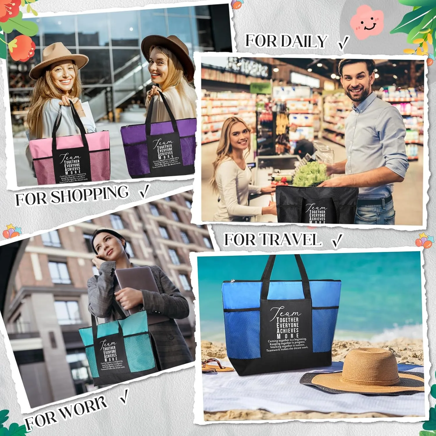 6 Pcs Team Appreciation Tote Bags with Mesh Pocket for Women Social Worker Graduation Thank You Gift for Teacher Nurse