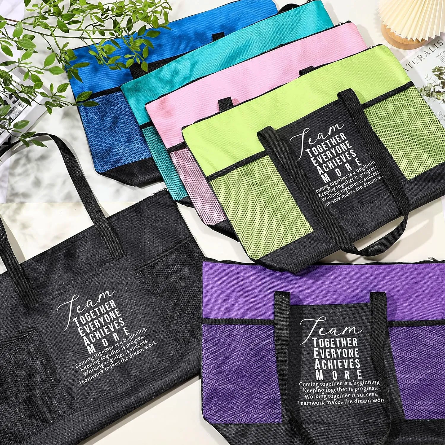 6 Pcs Team Appreciation Tote Bags with Mesh Pocket for Women Social Worker Graduation Thank You Gift for Teacher Nurse