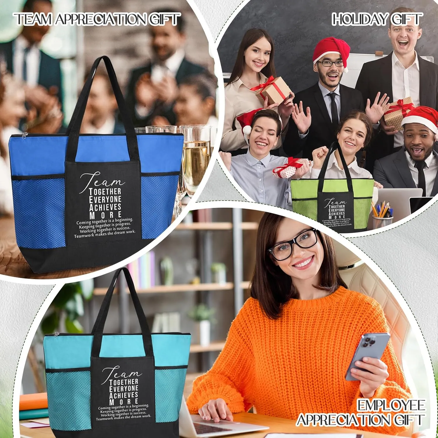 6 Pcs Team Appreciation Tote Bags with Mesh Pocket for Women Social Worker Graduation Thank You Gift for Teacher Nurse