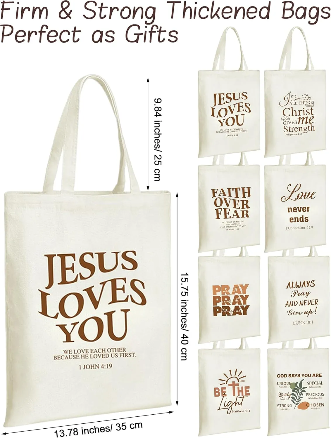 8 Pcs Christian Floral Boho Tote Bags Bulk for Women Bible Canvas Totes Reusable Religious Bible Verse Grocery Bags