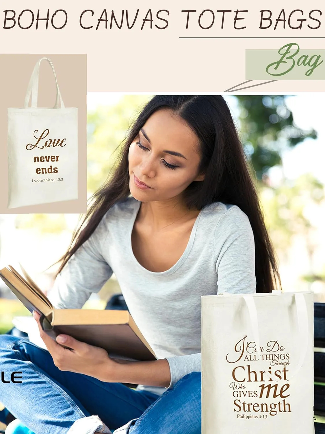 8 Pcs Christian Floral Boho Tote Bags Bulk for Women Bible Canvas Totes Reusable Religious Bible Verse Grocery Bags