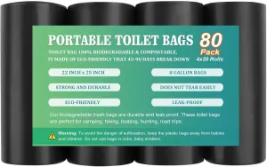 80 PCS Portable Toilet Bags for Camping, Biodegradable Porta Potty Bags - 8 Gallon Thickened Waste Bags Fit for 5 Gallon Bucket, Camping Poop Bag, Trash Bags for Home Boating Travel Outdoor