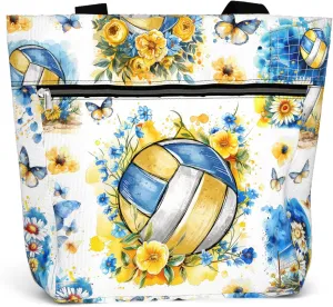 84hoods Waterproof Tote Bag with Pockets and Zipper for Work. Shoulder Bag for Women. Gift for Volleyball Lover Player.