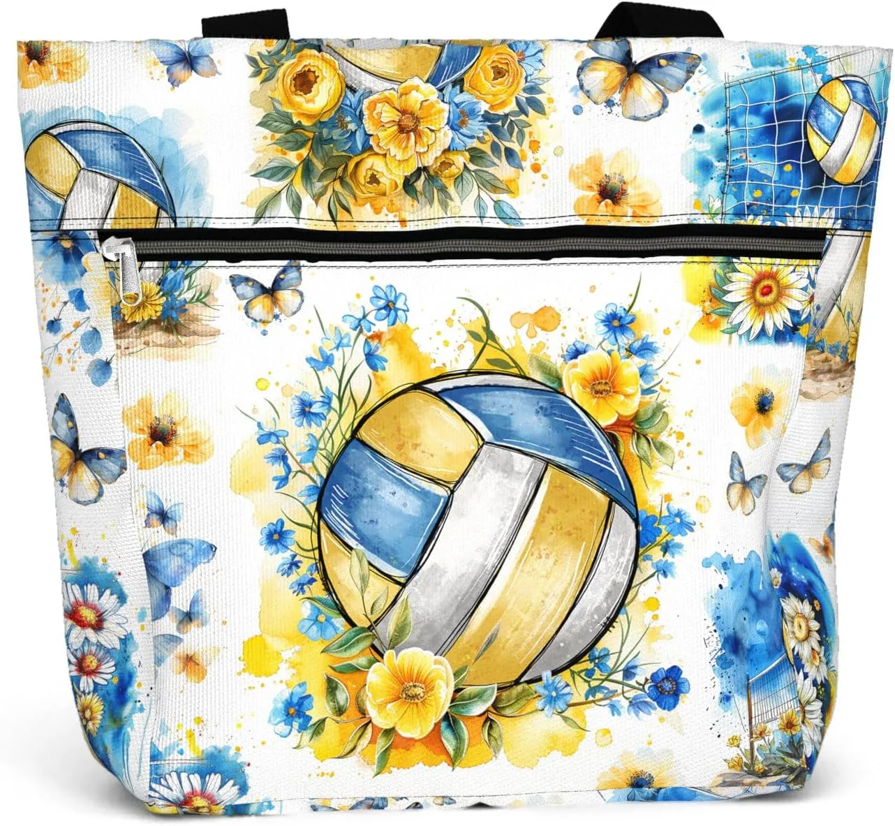 84hoods Waterproof Tote Bag with Pockets and Zipper for Work. Shoulder Bag for Women. Gift for Volleyball Lover Player.