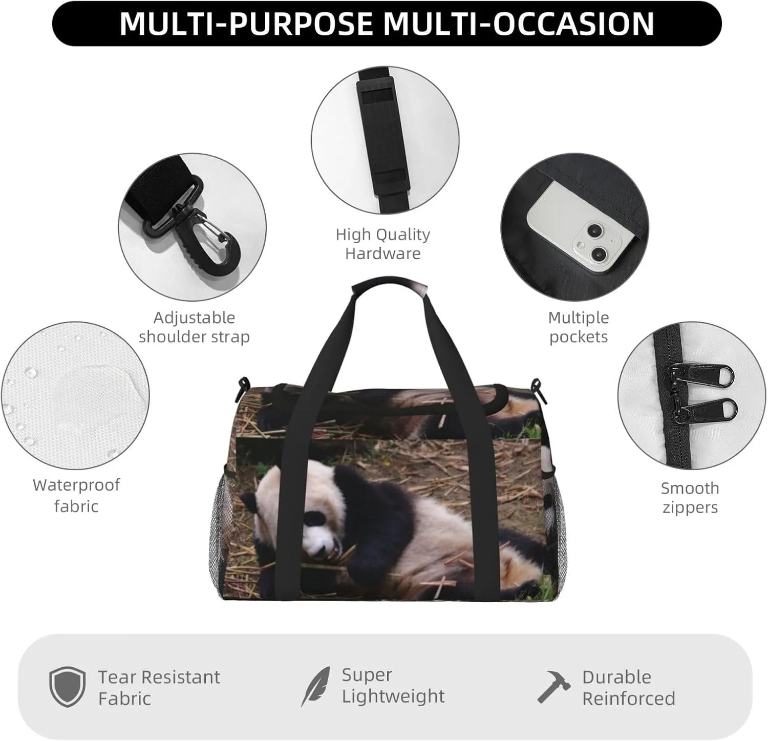 A Panda Lying Idle Travel Duffel Bag Large Foldable Waterproof Overnight Bag For Beach Swim Bags Pool Sports Gym