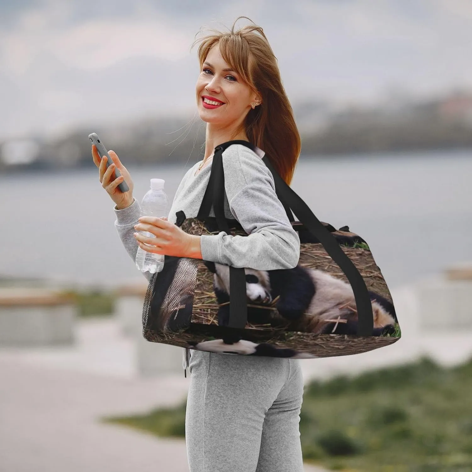 A Panda Lying Idle Travel Duffel Bag Large Foldable Waterproof Overnight Bag For Beach Swim Bags Pool Sports Gym