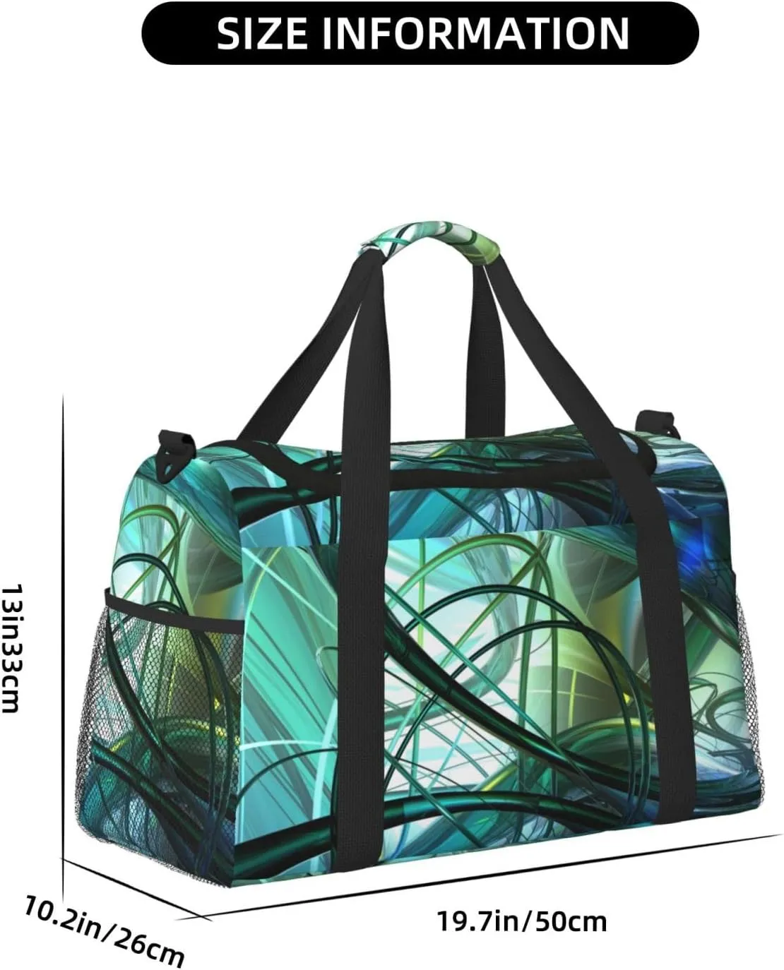 Abstract Art Green Travel Duffel Bag Large Foldable Waterproof Overnight Bag For Beach Swim Bags Pool Sports Gym