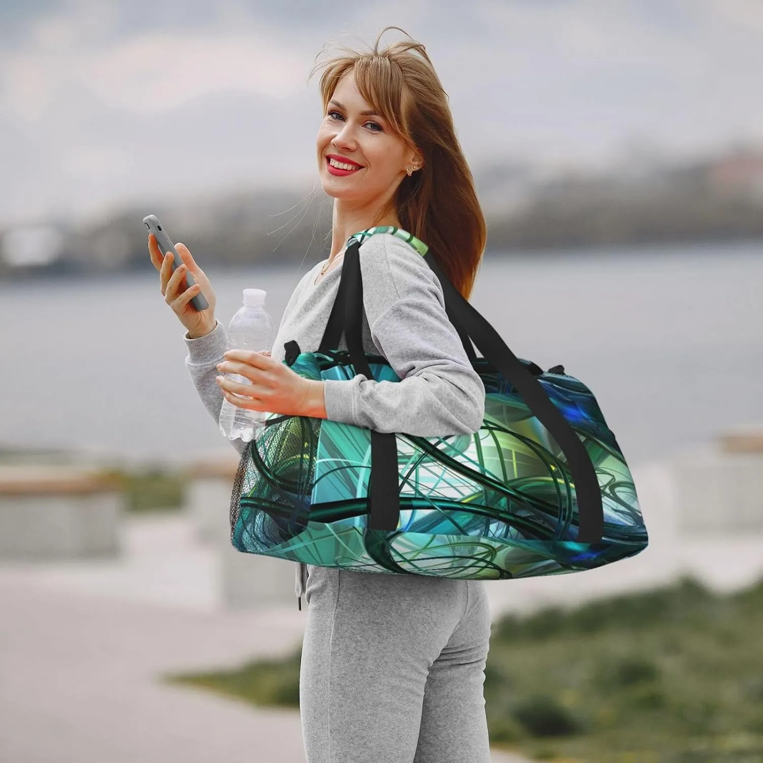 Abstract Art Green Travel Duffel Bag Large Foldable Waterproof Overnight Bag For Beach Swim Bags Pool Sports Gym