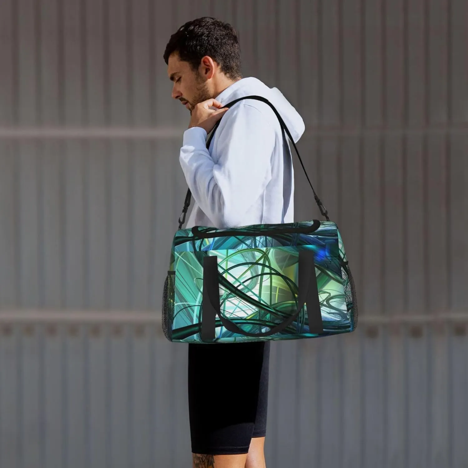 Abstract Art Green Travel Duffel Bag Large Foldable Waterproof Overnight Bag For Beach Swim Bags Pool Sports Gym