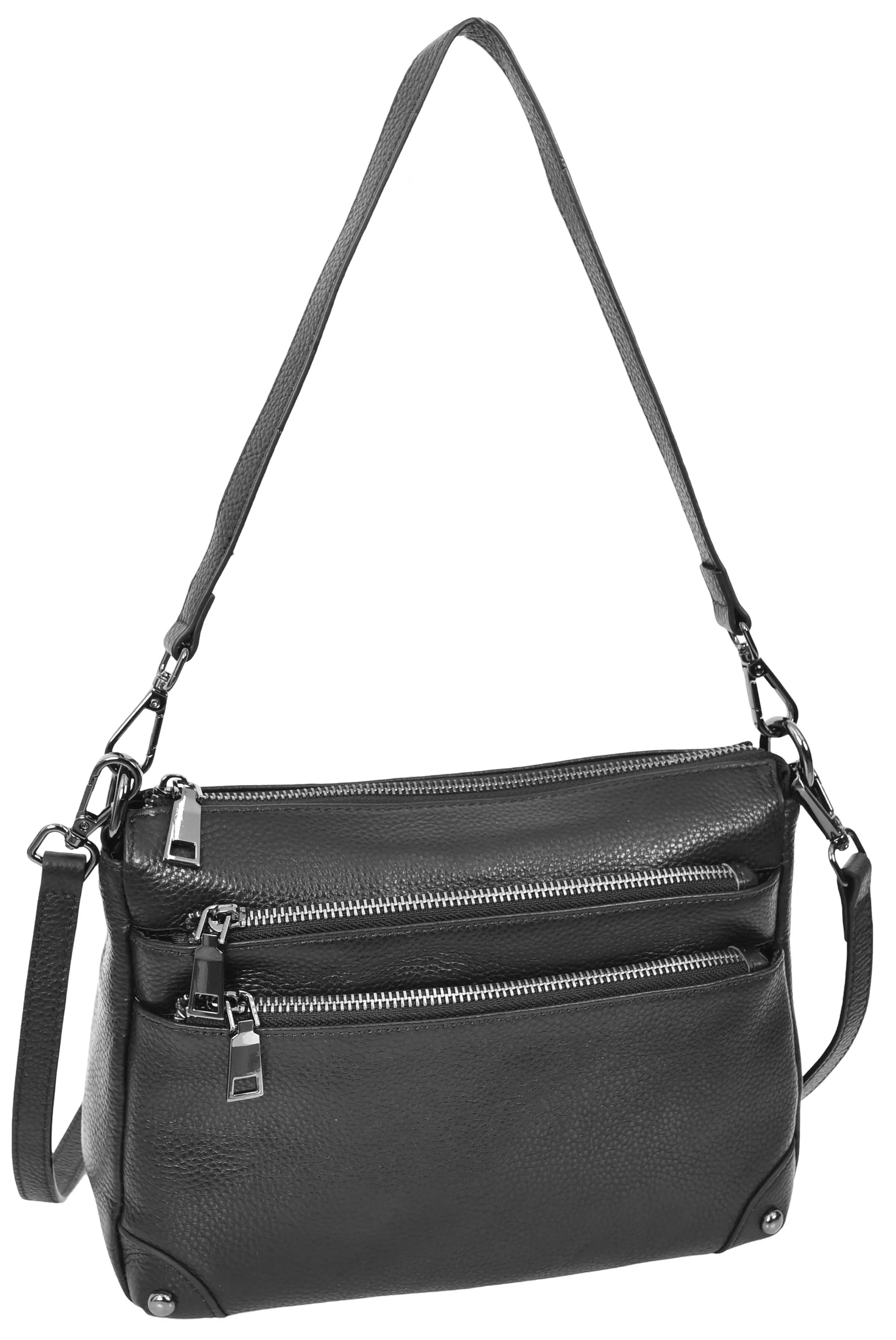 Adalynn Women's Real Leather Cross-Body Organiser Shoulder Bag Black