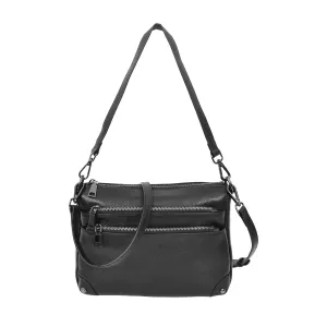 Adalynn Women's Real Leather Cross-Body Organiser Shoulder Bag Black