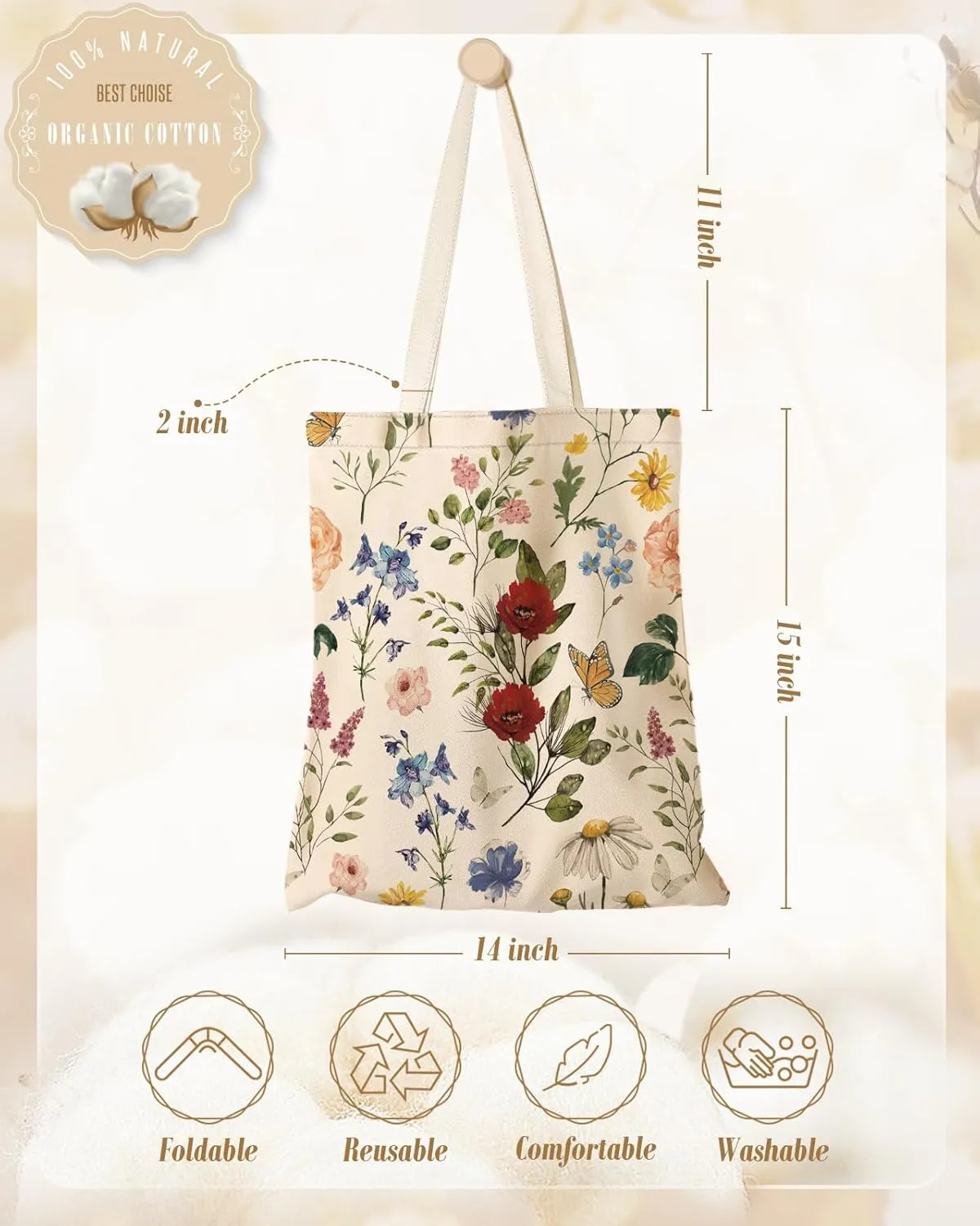Aesthetic Canvas Tote Bag - Reusable Shoulder Tote Bag for Women Lady Casual Vacation, Shopping, Work, Gym