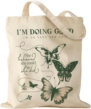 Aesthetic Canvas Tote Bag - Reusable Shoulder Tote Bag for Women Lady Casual Vacation, Shopping, Work, Gym