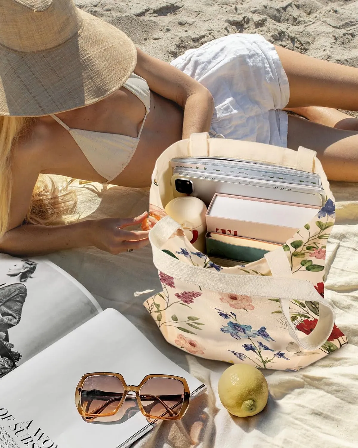 Aesthetic Canvas Tote Bag - Reusable Shoulder Tote Bag for Women Lady Casual Vacation, Shopping, Work, Gym