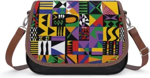 African Geometric Messenger Bag for Women PU Leather Crossbody Bags Shoulder Handbags Purse