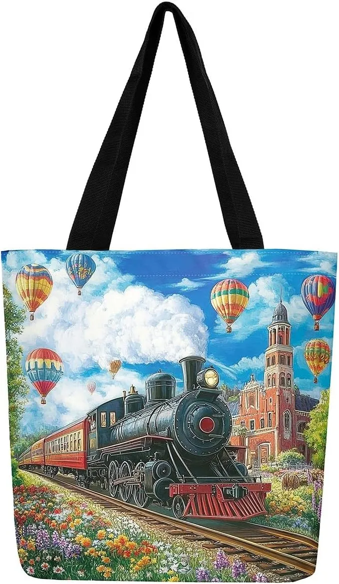 Aircraft Tank Canvas Tote Bag,Military Theme for Shopping Gym,Large Capacity Shoulder Handbags