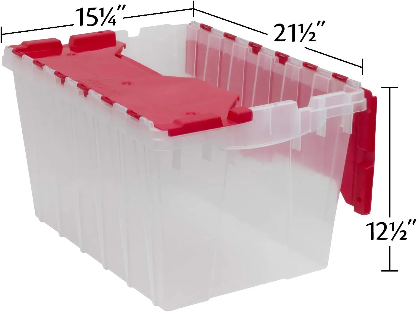 Akro-Mils KeepBox 12 Gallon Storage Container, Nesting and Stackable Plastic Storage Box with Lid Attached, Clear Tote for Garages, Closets, and Moving, 21-1/2" x 15" x 12-1/2", Clear/Red