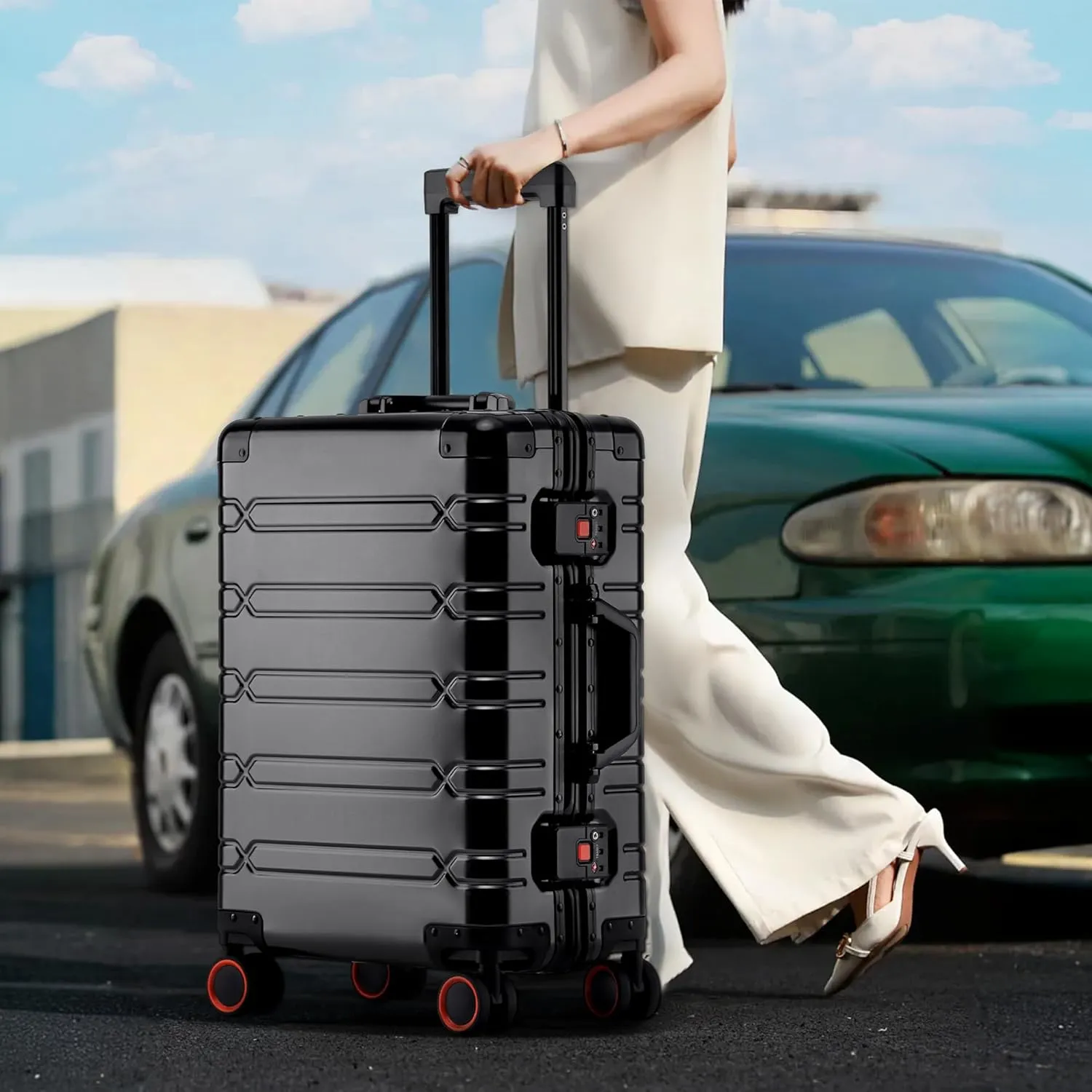 All Aluminum Carry On Luggage 22x14x9 Airline Approved Hard Shell Suitcases with Spinner Wheels Zipperless Luggage 20 inch Carry On Suitcase, Black