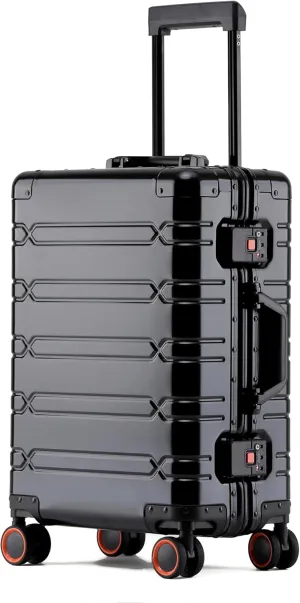 All Aluminum Carry On Luggage 22x14x9 Airline Approved Hard Shell Suitcases with Spinner Wheels Zipperless Luggage 20 inch Carry On Suitcase, Black