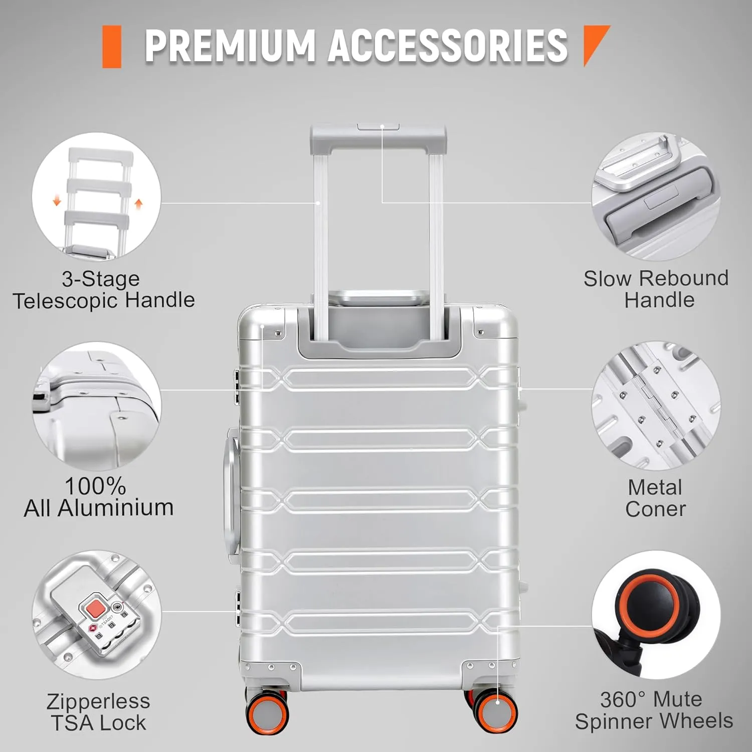 All Aluminum Carry On Luggage 22x14x9 Airline Approved Hard Shell Suitcases with Spinner Wheels Zipperless Luggage 20 inch Carry On Suitcase, Black