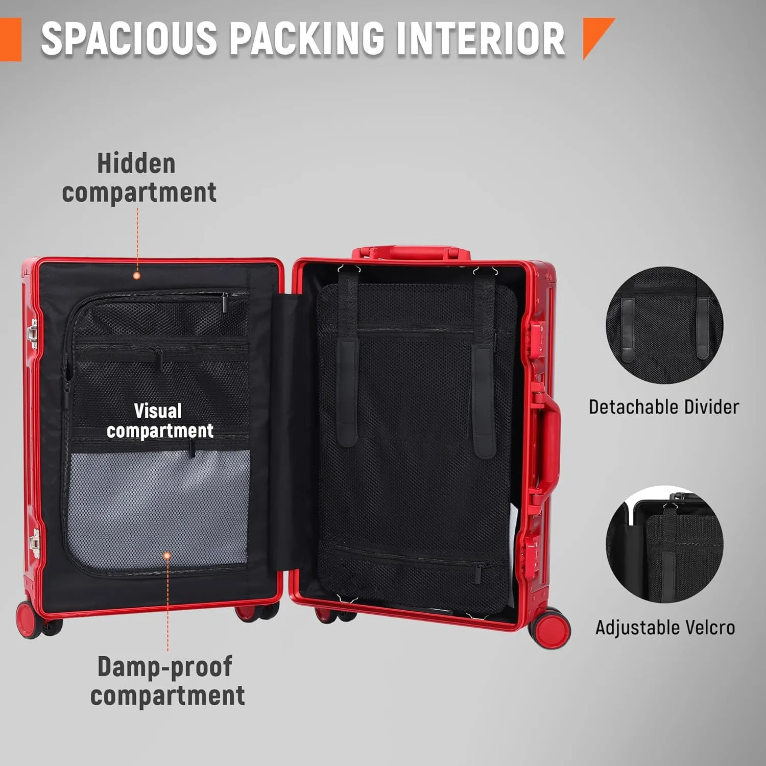 All Aluminum Carry On Luggage 22x14x9 Airline Approved Heavy Duty Hard Shell Suitcases Zipperless Suitcase with TSA Lock, Red, 20 Inch