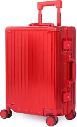 All Aluminum Carry On Luggage 22x14x9 Airline Approved Heavy Duty Hard Shell Suitcases Zipperless Suitcase with TSA Lock, Red, 20 Inch