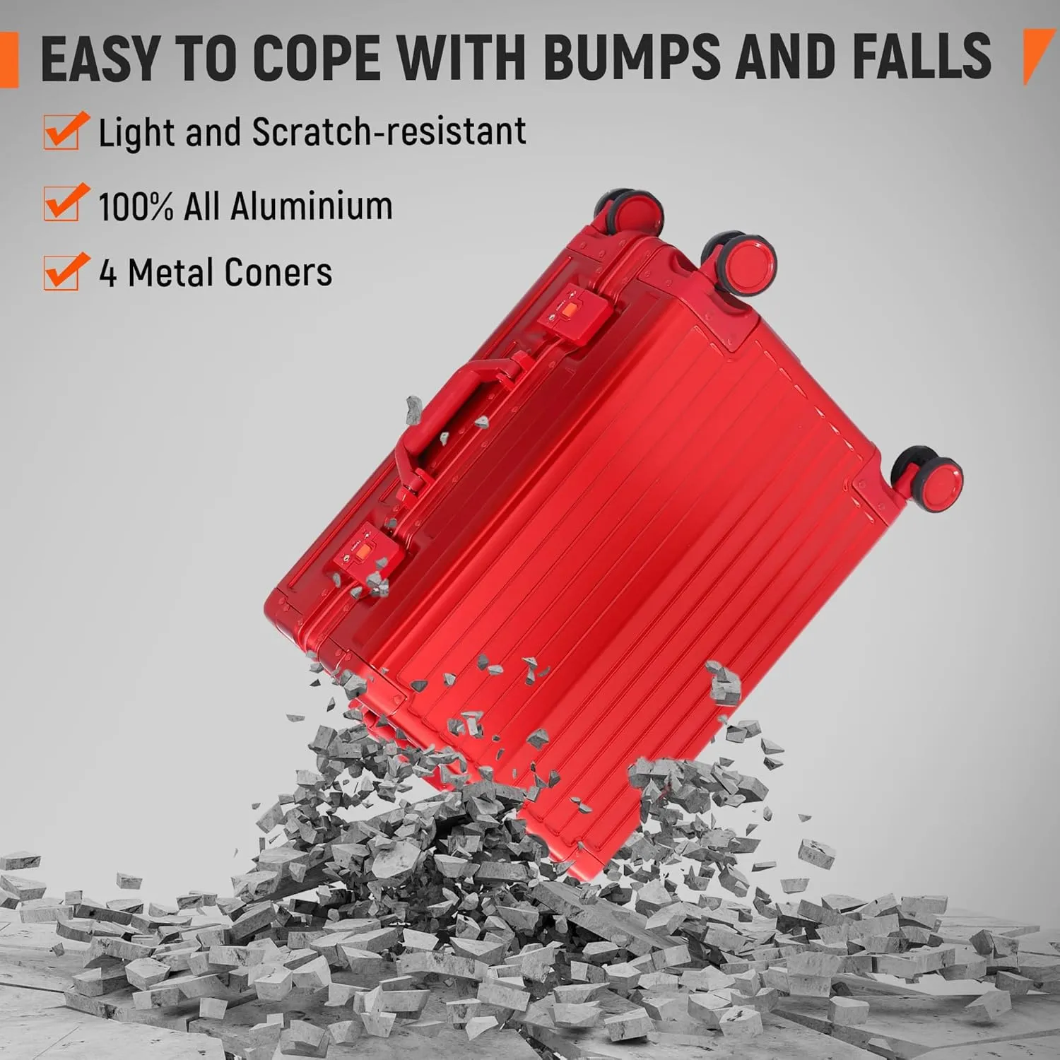All Aluminum Carry On Luggage 22x14x9 Airline Approved Heavy Duty Hard Shell Suitcases Zipperless Suitcase with TSA Lock, Red, 20 Inch