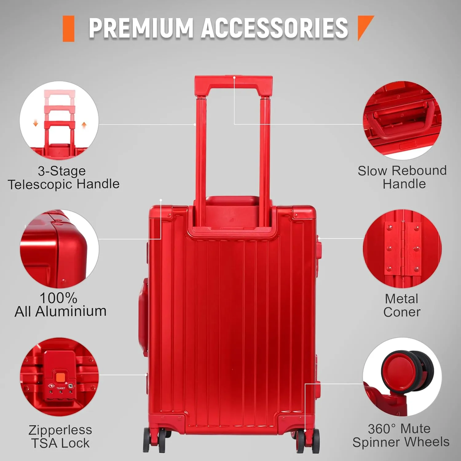 All Aluminum Carry On Luggage 22x14x9 Airline Approved Heavy Duty Hard Shell Suitcases Zipperless Suitcase with TSA Lock, Red, 20 Inch
