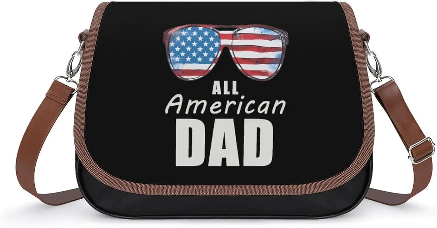 All American Dad Messenger Bag for Women PU Leather Crossbody Bags Shoulder Handbags Purse