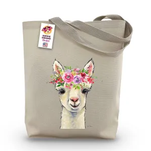 Alpaca Tote Bag, Alpaca Gifts - Llama Tote Bag, Llama Gift - Alpaca Flower Crown Tote - Handmade Totes - Reusable Shopping Bag - Mother's Day Alpaca - Shoulder Bag - Grocery Bag - Handbag - Beach Bag