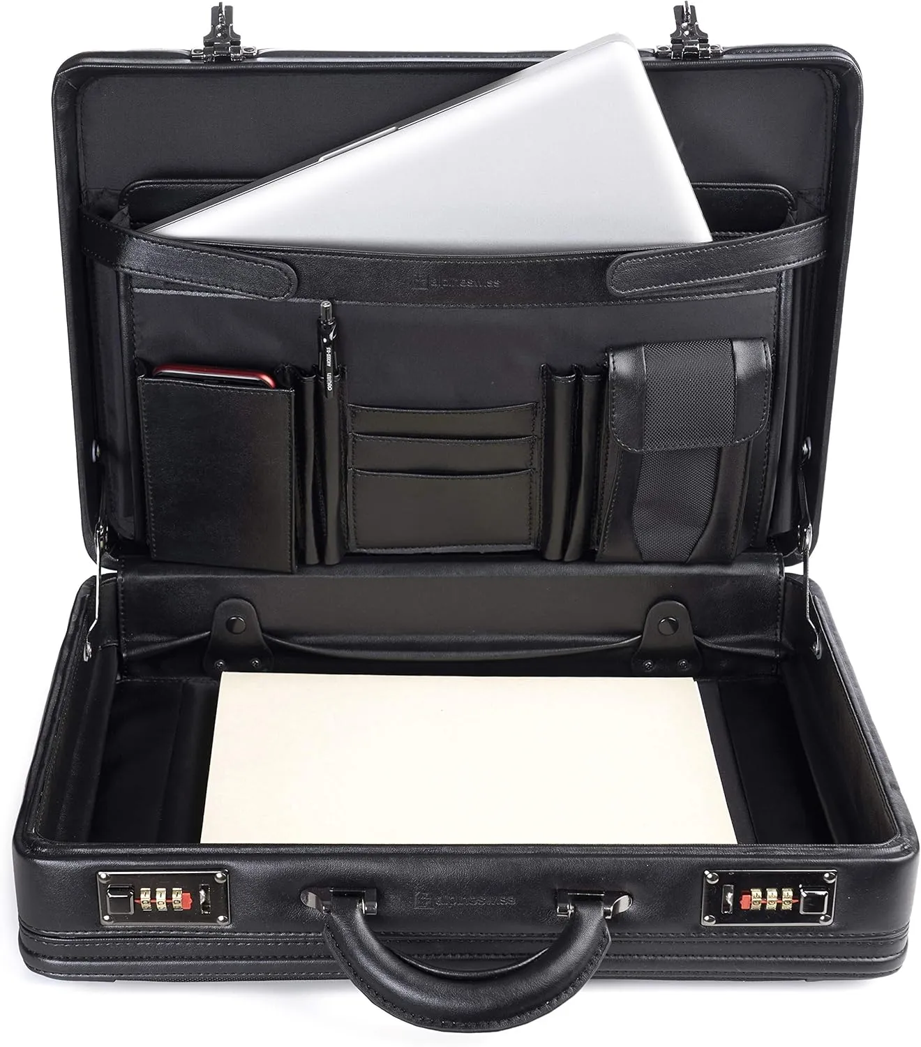 Alpine Swiss Mens Briefcase | Hard Side Business Case | Expandable Attache Case For Men | Dual Combination Locks | Padded Interior | Multi Organizer Pockets | Manufacturer’s Warranty