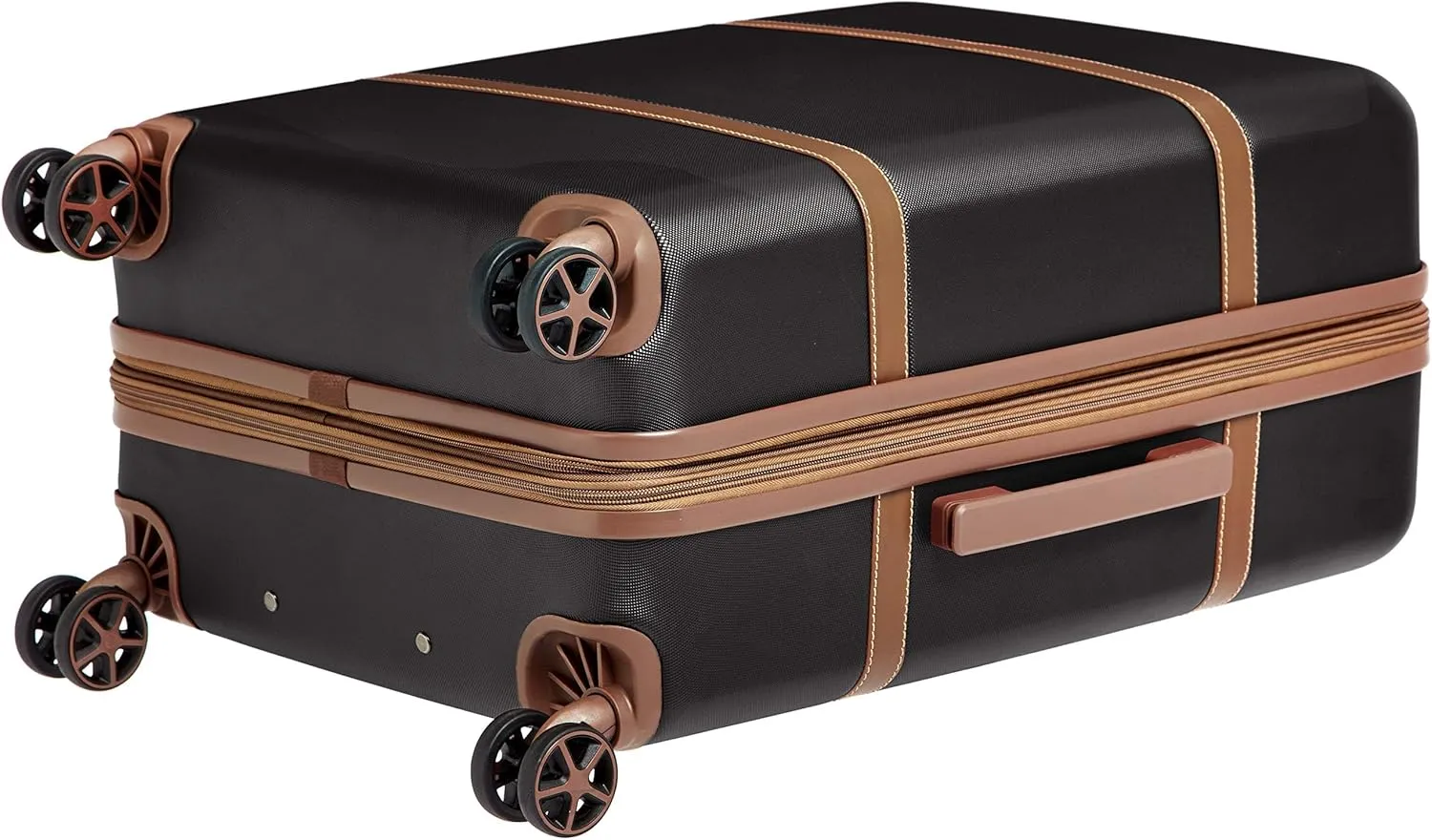 Amazon Basics 26-inch Hardside Checked Luggage With Leather Detailing, Hardshell Suitcase With Wheels, Expandable Space, With 8 Multi-directional Wheels, Scratch-Resistant Surface, Black