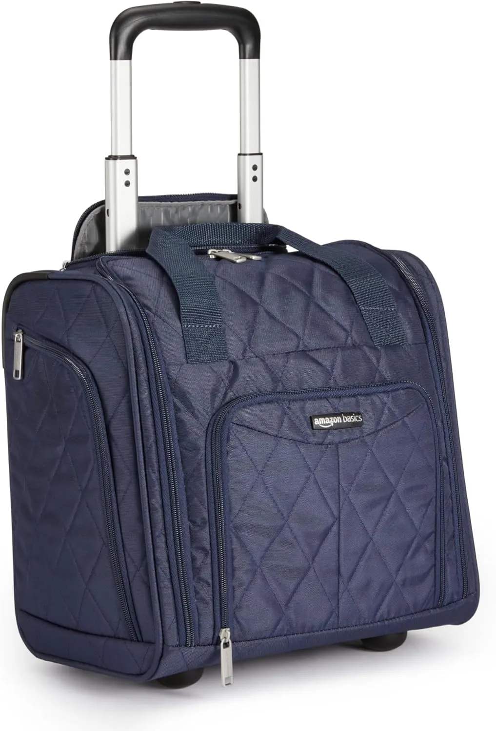 Amazon Basics Underseat Carry On Luggage with Wheels - 14" Rolling Travel Bag, Navy Quilted