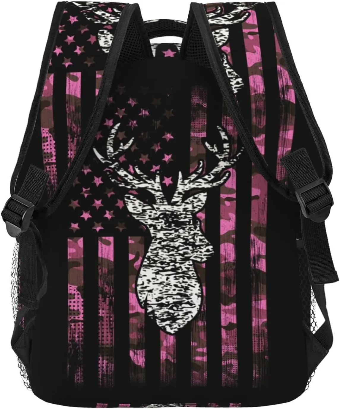 American Flag Camo Funny Deer Hunting Pink Camouflage Backpack Travel Bag Bookbags Satchels Daypacks