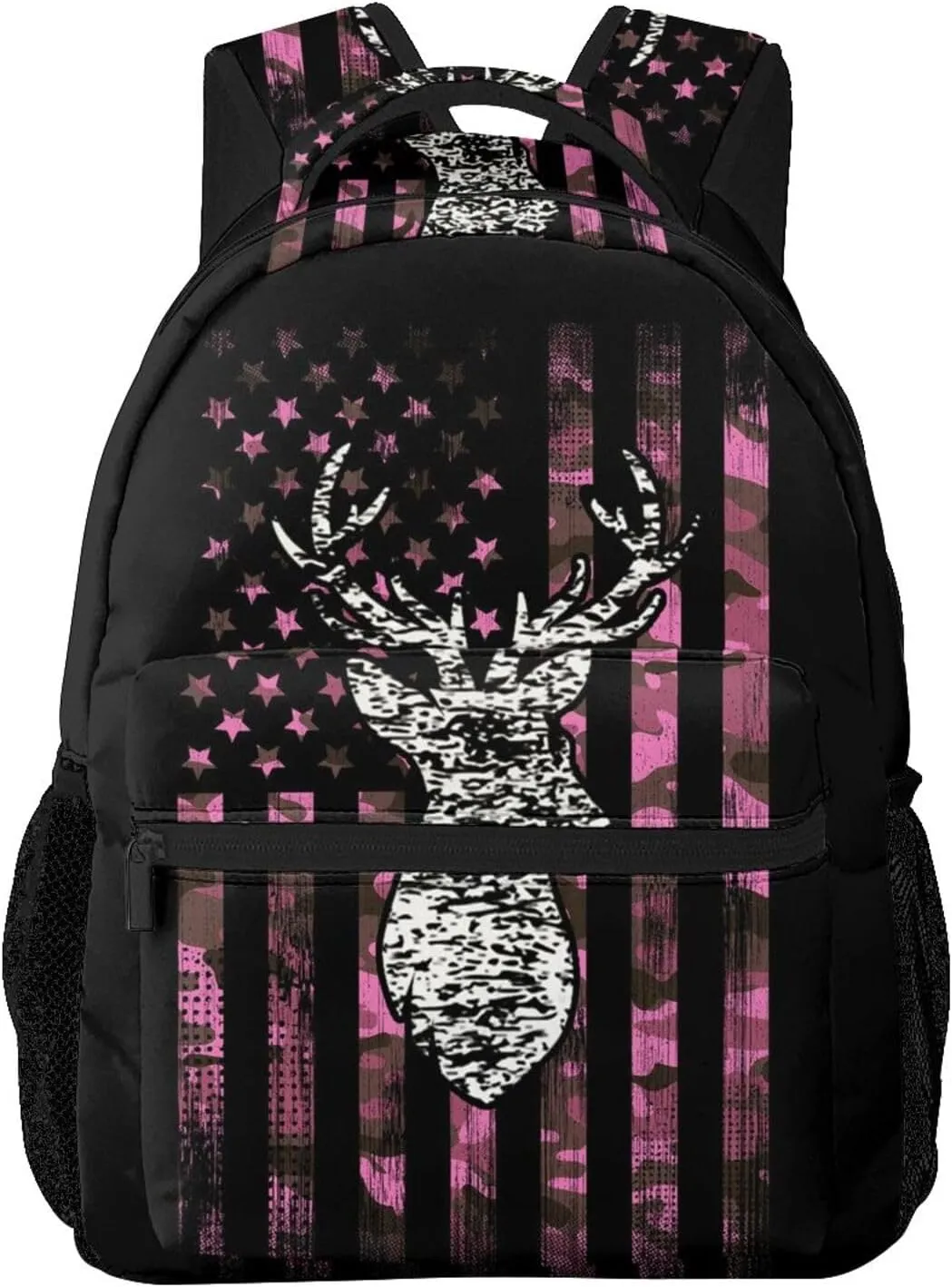 American Flag Camo Funny Deer Hunting Pink Camouflage Backpack Travel Bag Bookbags Satchels Daypacks