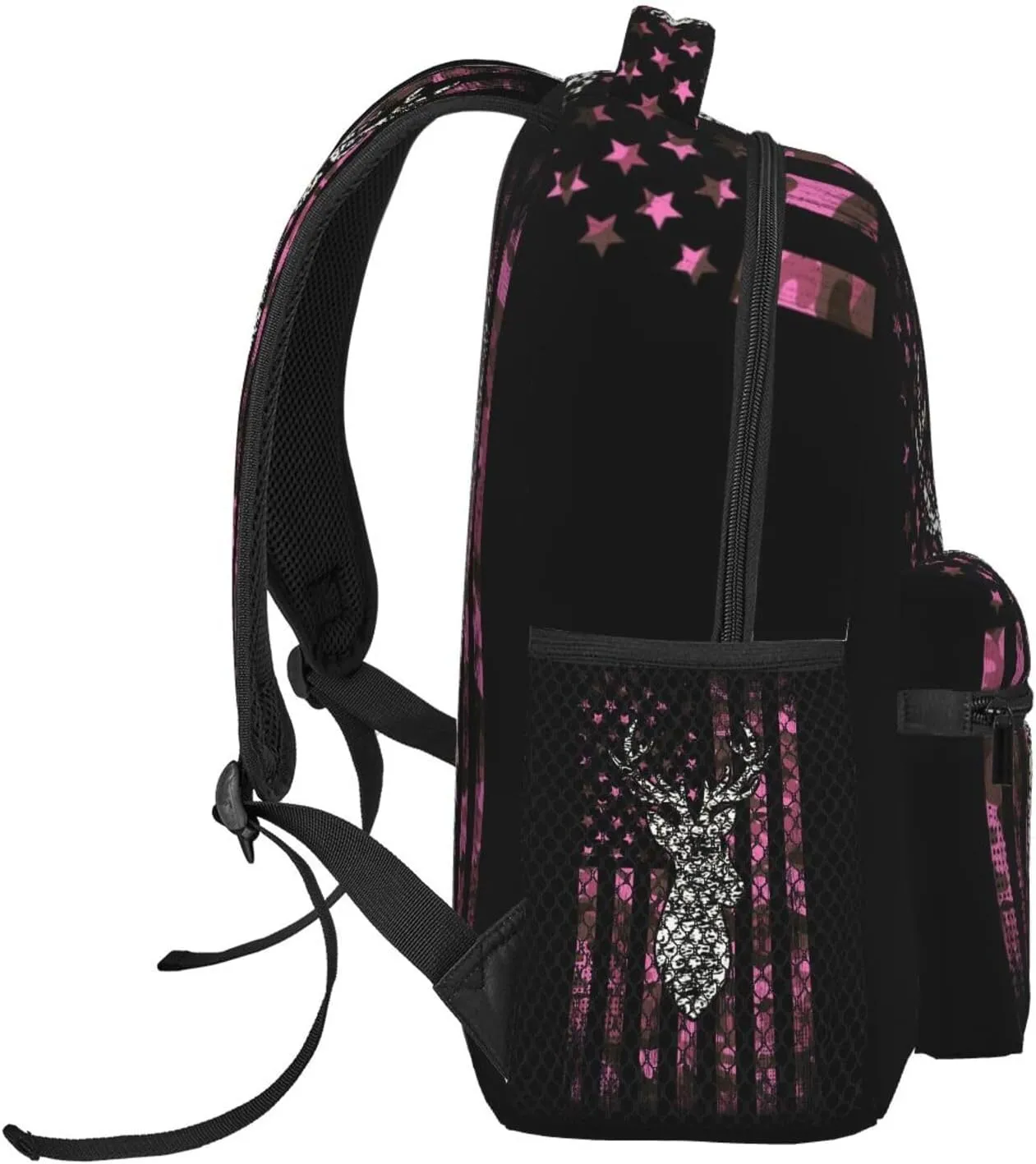 American Flag Camo Funny Deer Hunting Pink Camouflage Backpack Travel Bag Bookbags Satchels Daypacks