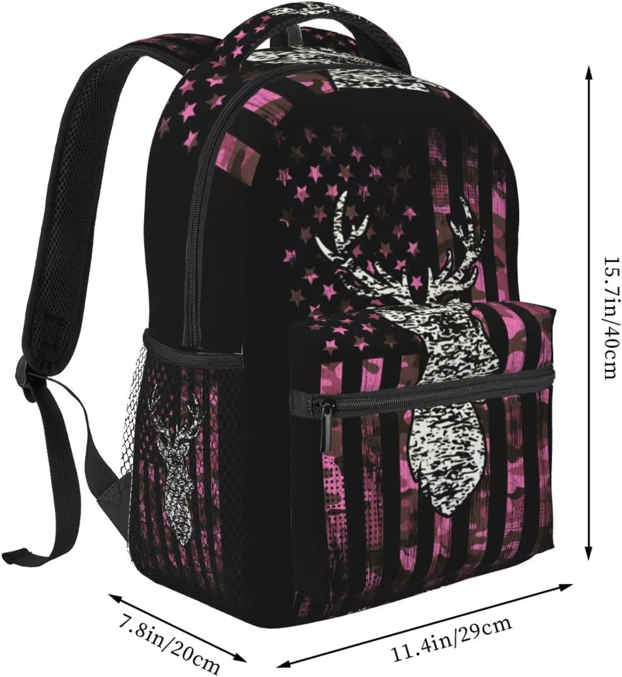 American Flag Camo Funny Deer Hunting Pink Camouflage Backpack Travel Bag Bookbags Satchels Daypacks