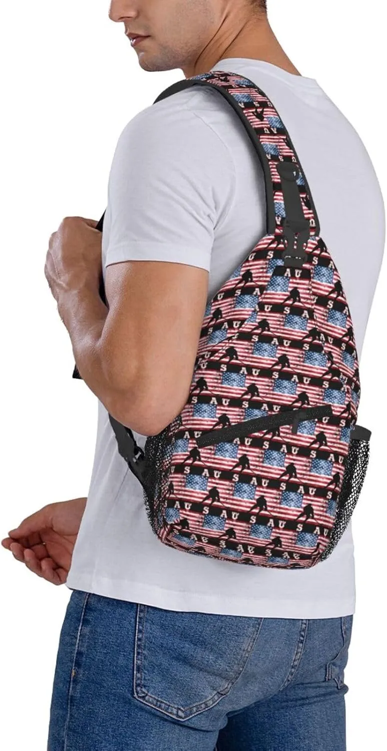 American Flag Swimming Team Sling Bag Adjustable Chest Bags Casual Crossbody Bag Travel Shoulder Backpack