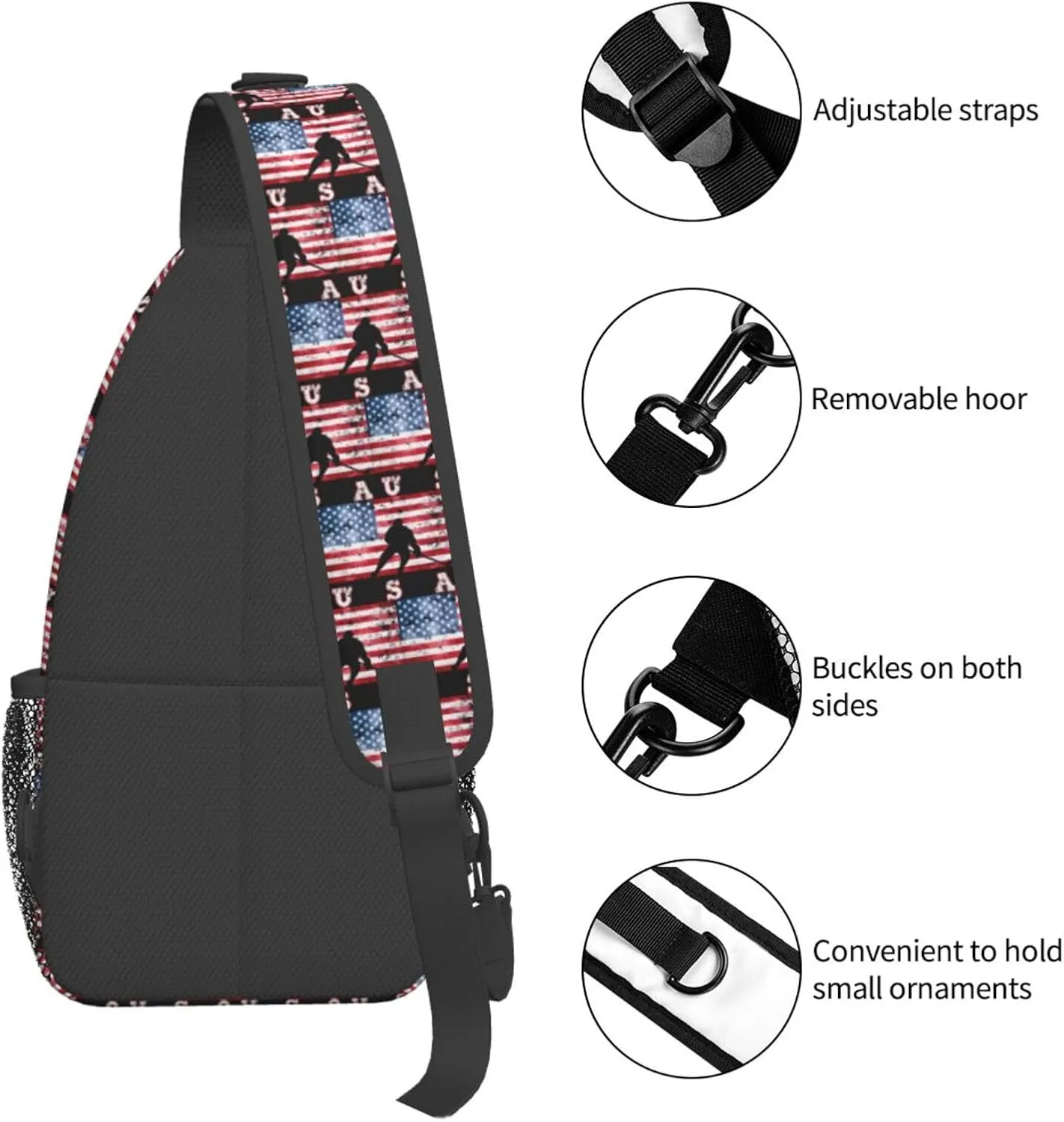 American Flag Swimming Team Sling Bag Adjustable Chest Bags Casual Crossbody Bag Travel Shoulder Backpack