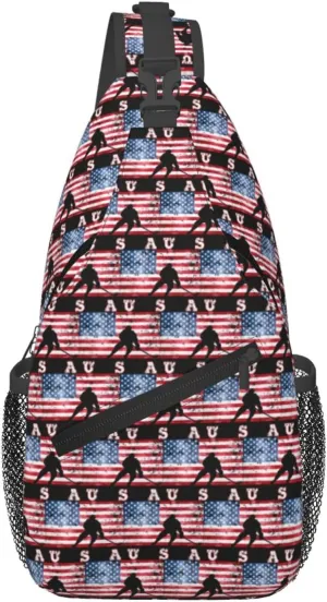 American Flag Swimming Team Sling Bag Adjustable Chest Bags Casual Crossbody Bag Travel Shoulder Backpack