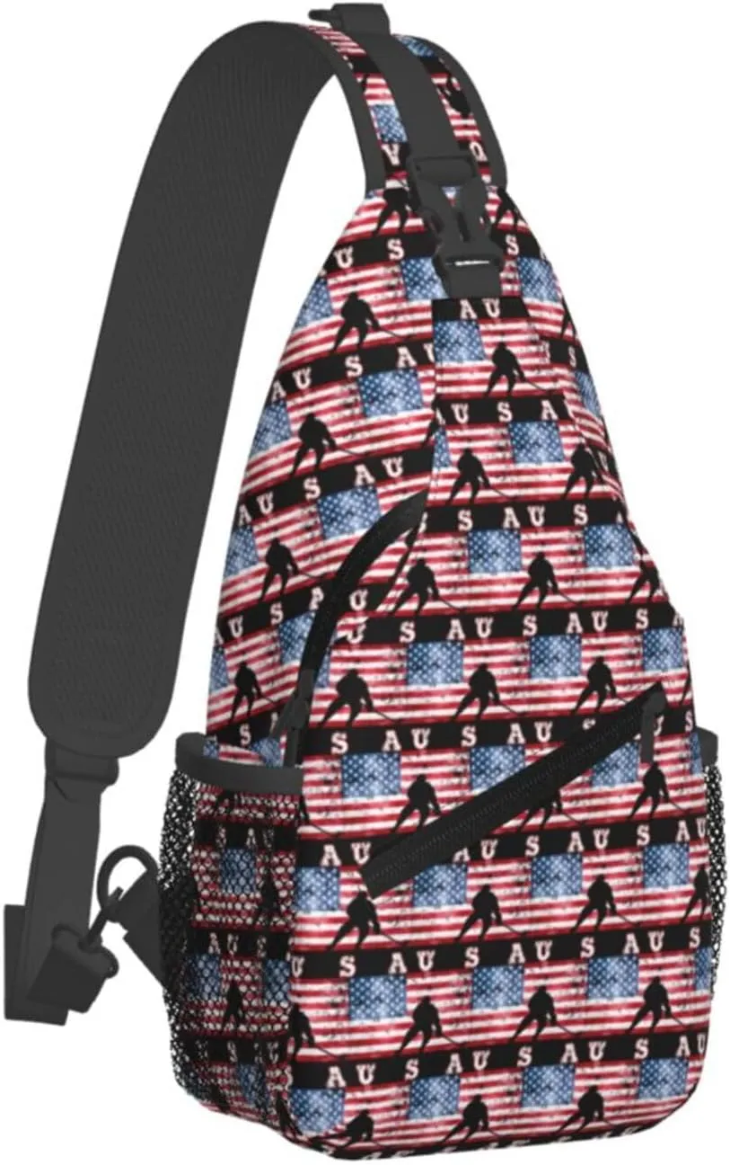 American Flag Swimming Team Sling Bag Adjustable Chest Bags Casual Crossbody Bag Travel Shoulder Backpack