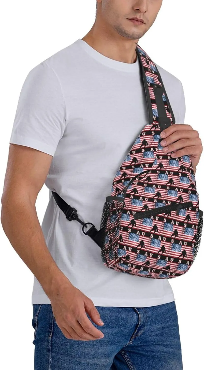 American Flag Swimming Team Sling Bag Adjustable Chest Bags Casual Crossbody Bag Travel Shoulder Backpack