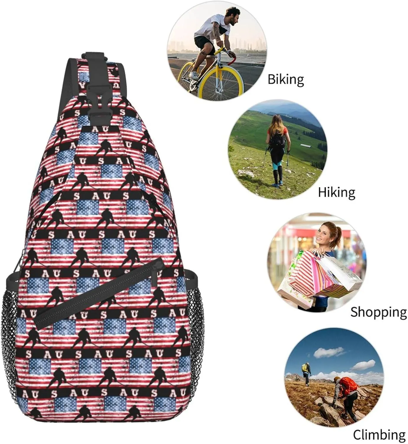American Flag Swimming Team Sling Bag Adjustable Chest Bags Casual Crossbody Bag Travel Shoulder Backpack