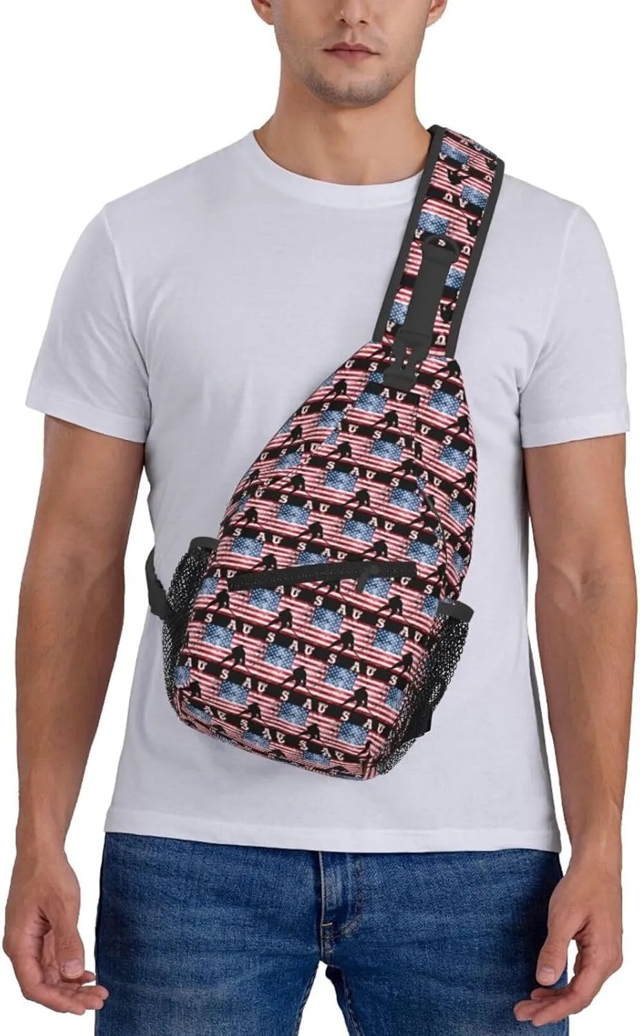 American Flag Swimming Team Sling Bag Adjustable Chest Bags Casual Crossbody Bag Travel Shoulder Backpack