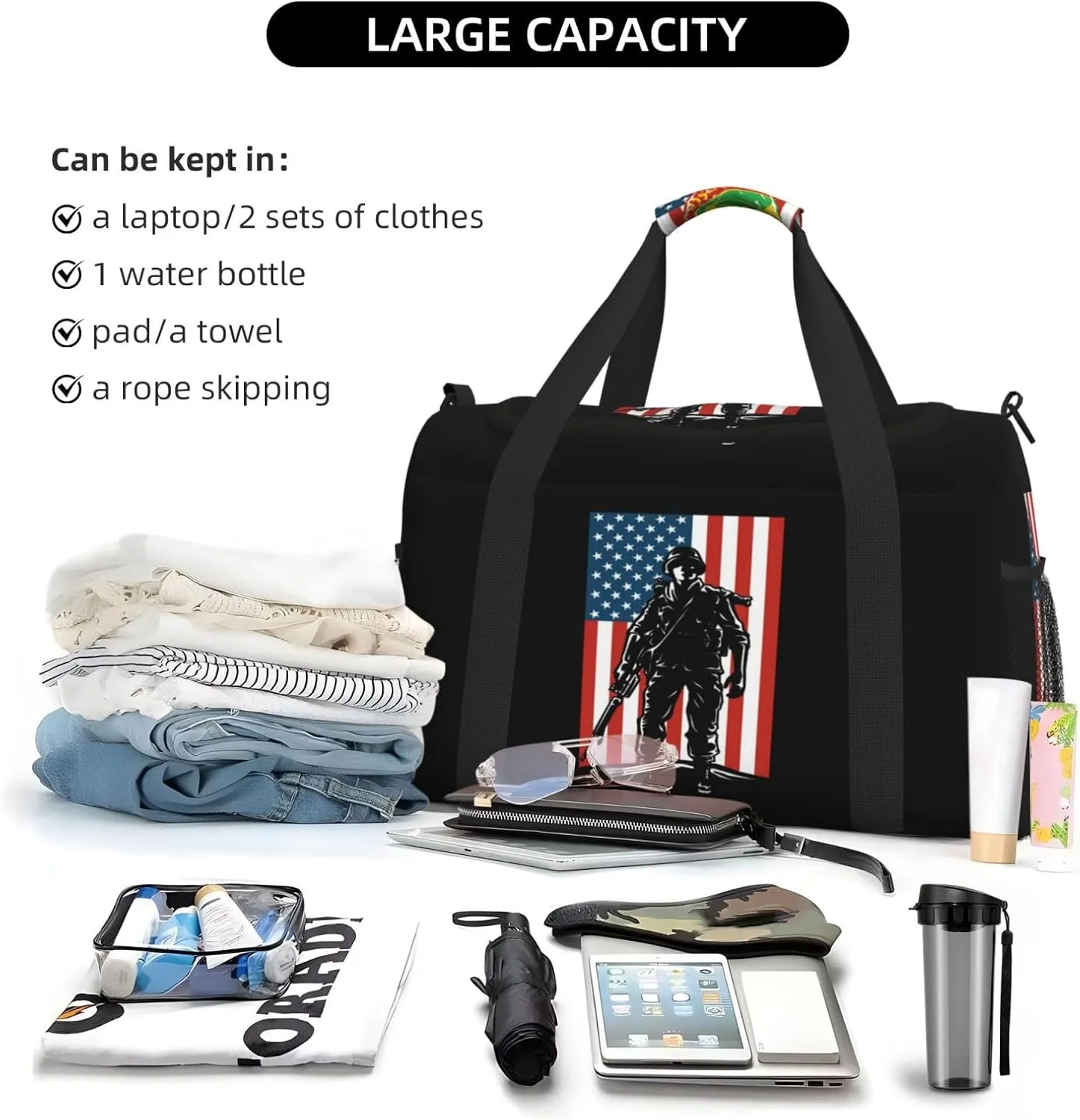 American Flag Travel Duffel Bag Large Foldable Waterproof Overnight Bag For Beach Swim Bags Pool Sports Gym