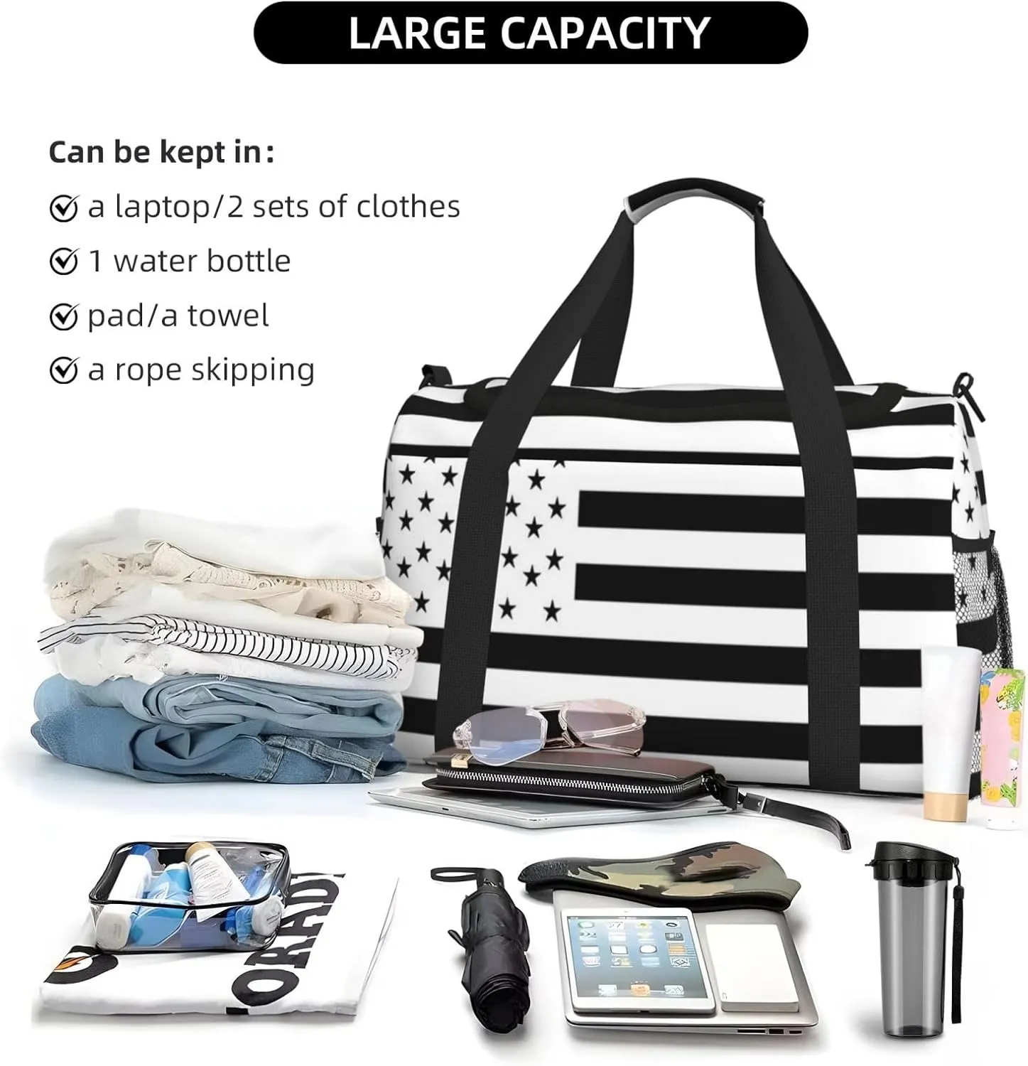 American Flag Travel Duffel Bag Large Foldable Waterproof Overnight Bag For Beach Swim Bags Pool Sports Gym