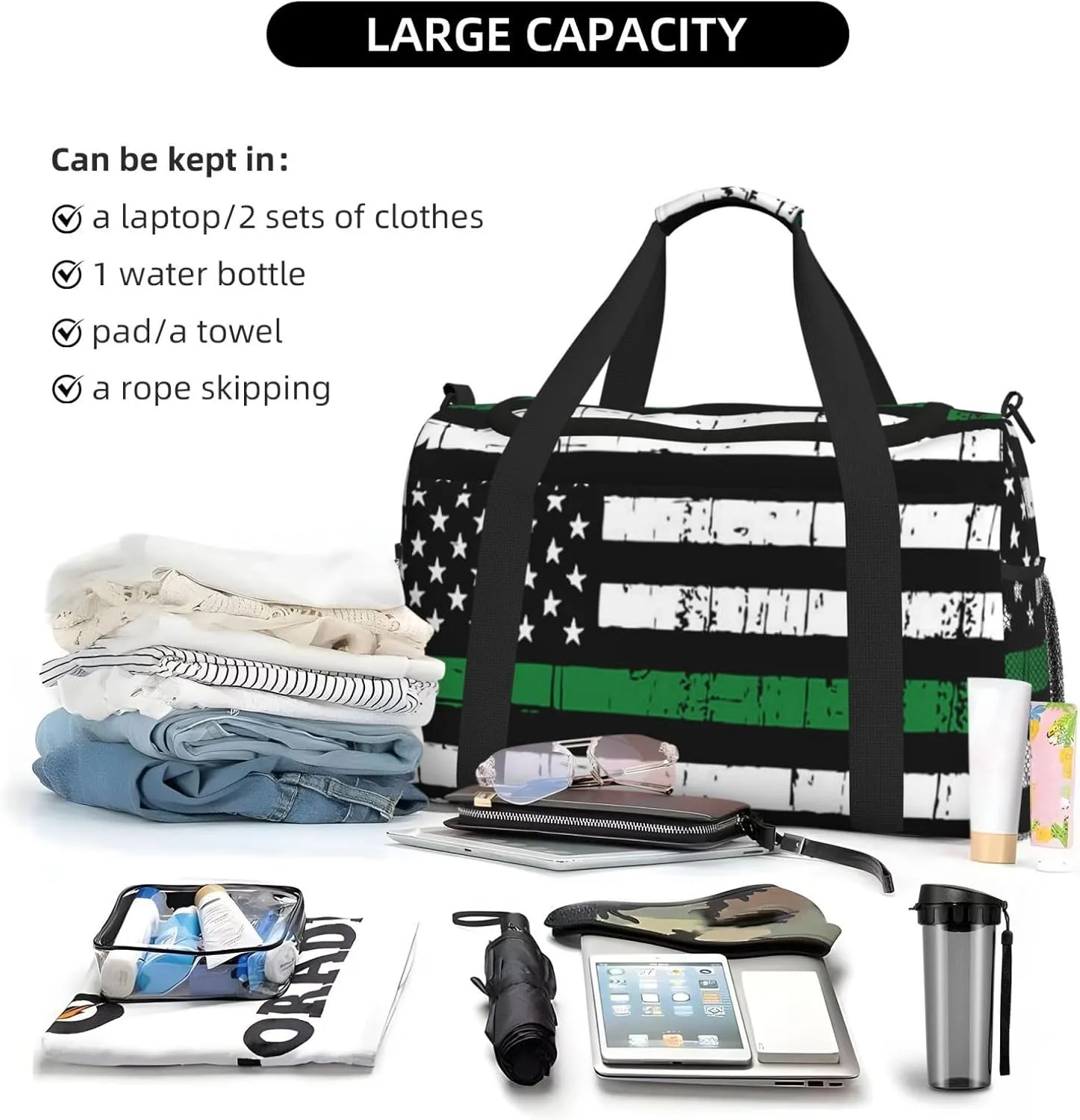 American Flag Travel Duffel Bag Large Foldable Waterproof Overnight Bag For Beach Swim Bags Pool Sports Gym