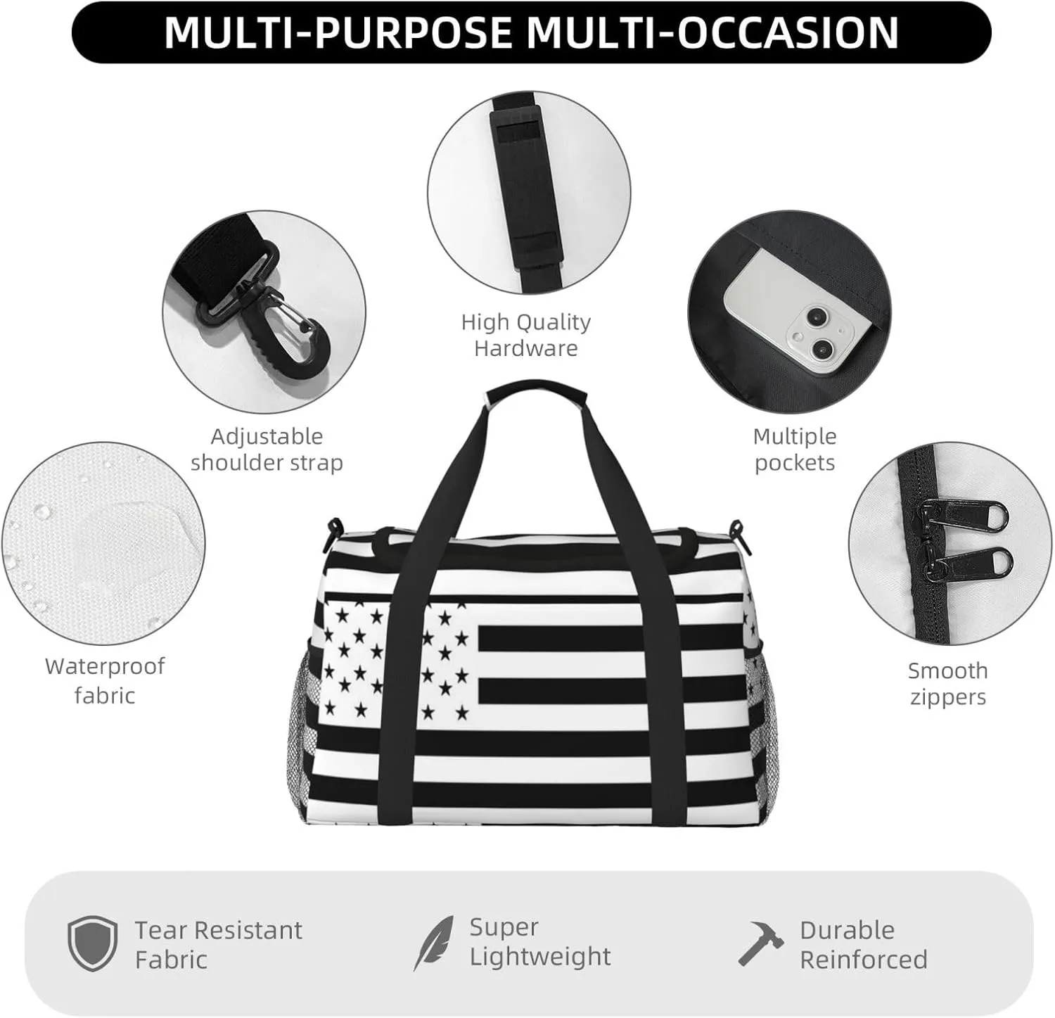 American Flag Travel Duffel Bag Large Foldable Waterproof Overnight Bag For Beach Swim Bags Pool Sports Gym