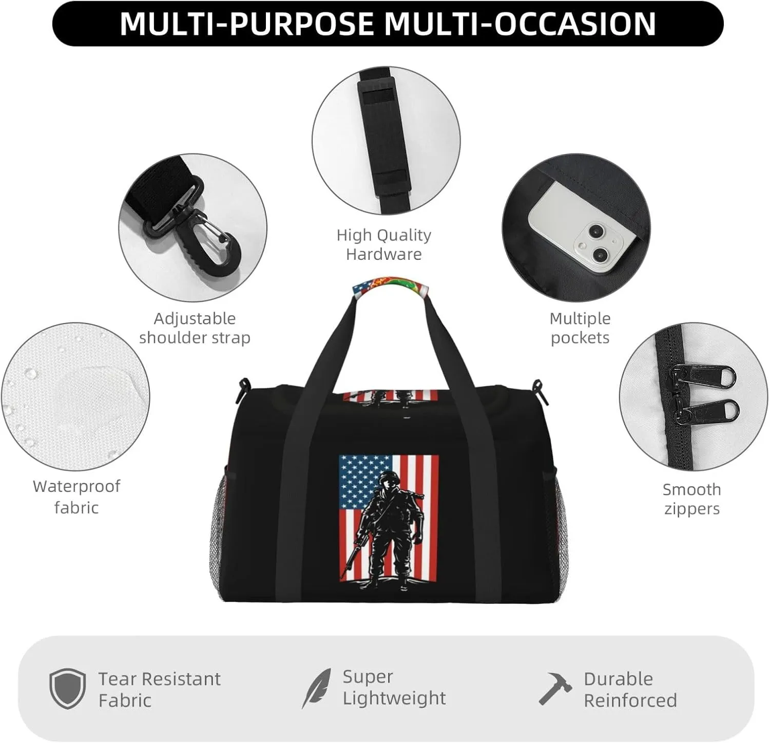 American Flag Travel Duffel Bag Large Foldable Waterproof Overnight Bag For Beach Swim Bags Pool Sports Gym